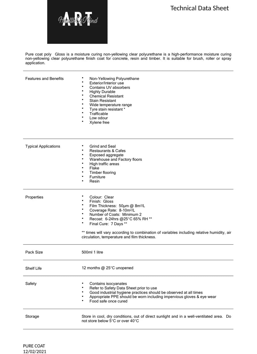 Pure Coat Gloss Poly 500ml