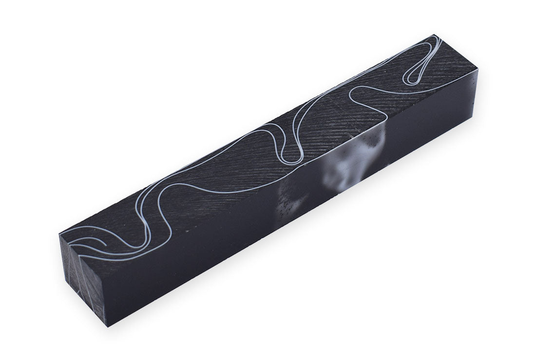 Pen Blank Single Acrylic Black with White Lines
