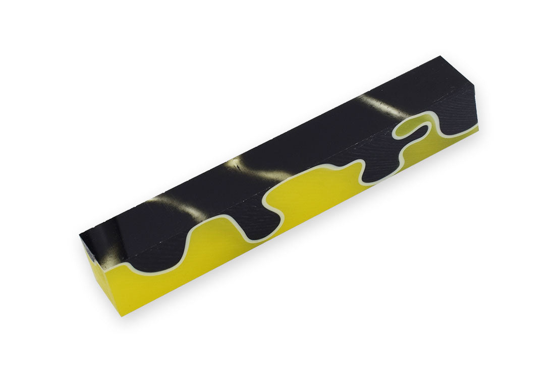 Pen Blank Single Acrylic - Lemon Yellow and Black with white lines