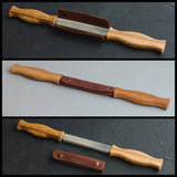 Draw Knife with Oak Handle in Leather Sheath