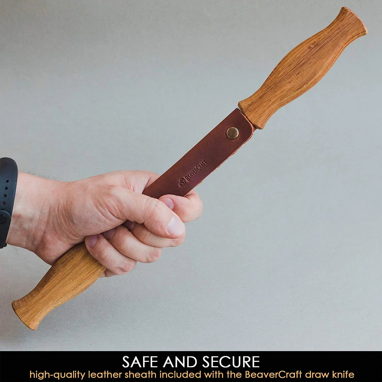 Draw Knife with Oak Handle in Leather Sheath