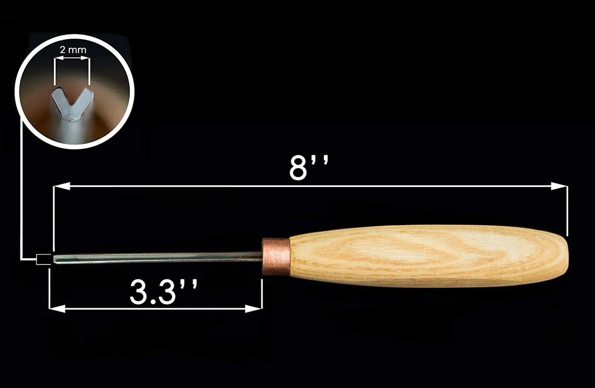 Compact Straight V-Profile Chisel. Sweep No. 12 - 2mm