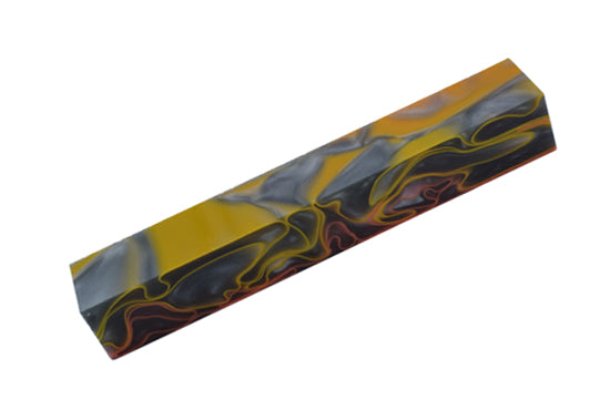 Pen Blank Single Acrylic Black with Orange & Yellow Lines