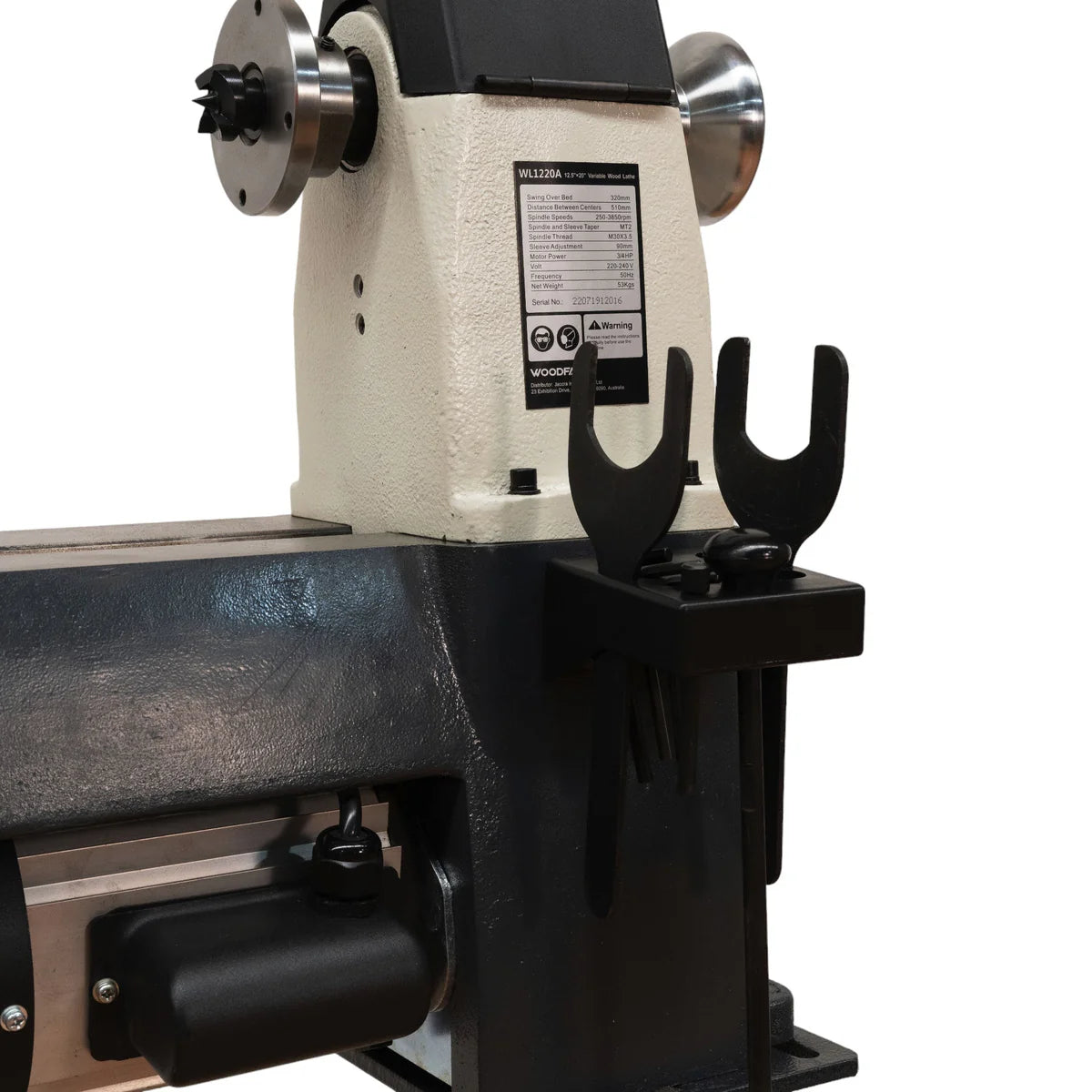 Woodfast 318mm (12") Swing x 508mm (20") Between Centres 0.75HP 240V Super Heavy Wood Lathe WL1220A