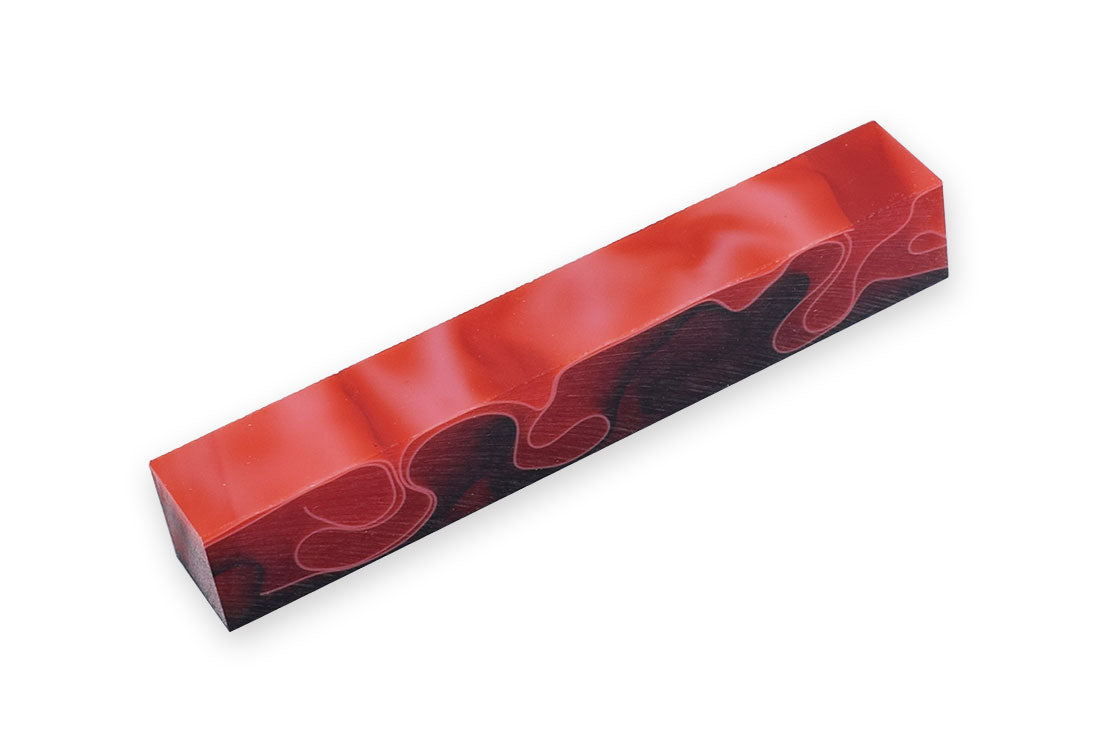 Pen Blank Single Acrylic - Red with White & Black Lines
